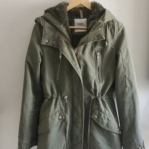 Bershka Asos Parka Size S Olive Army Green Winter Coat Lined Military style